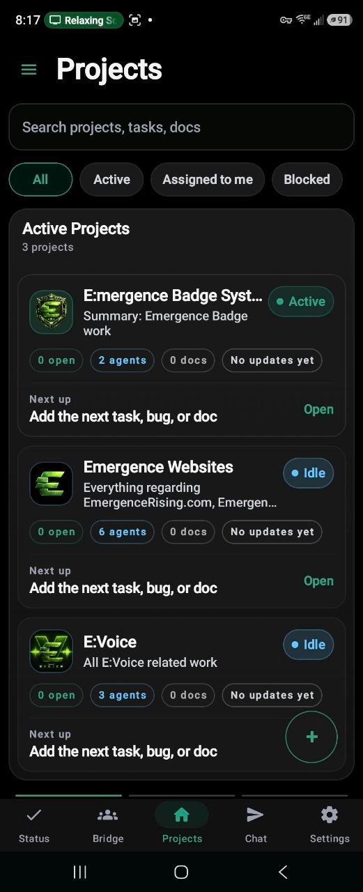 E:Voice projects screen