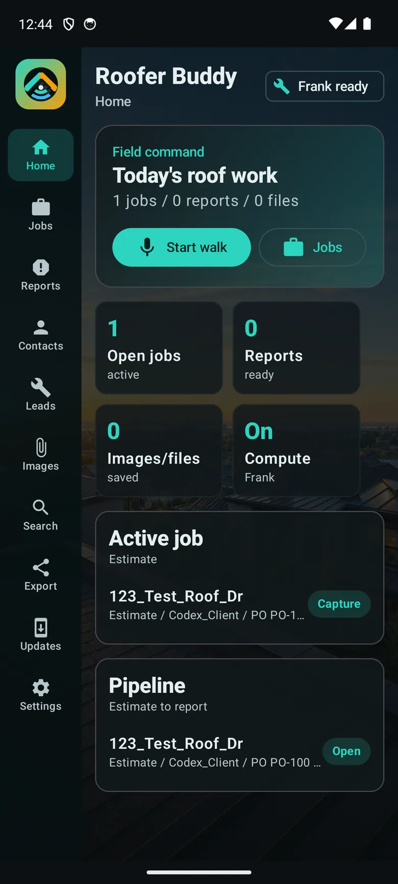 Roofer Buddy field command dashboard